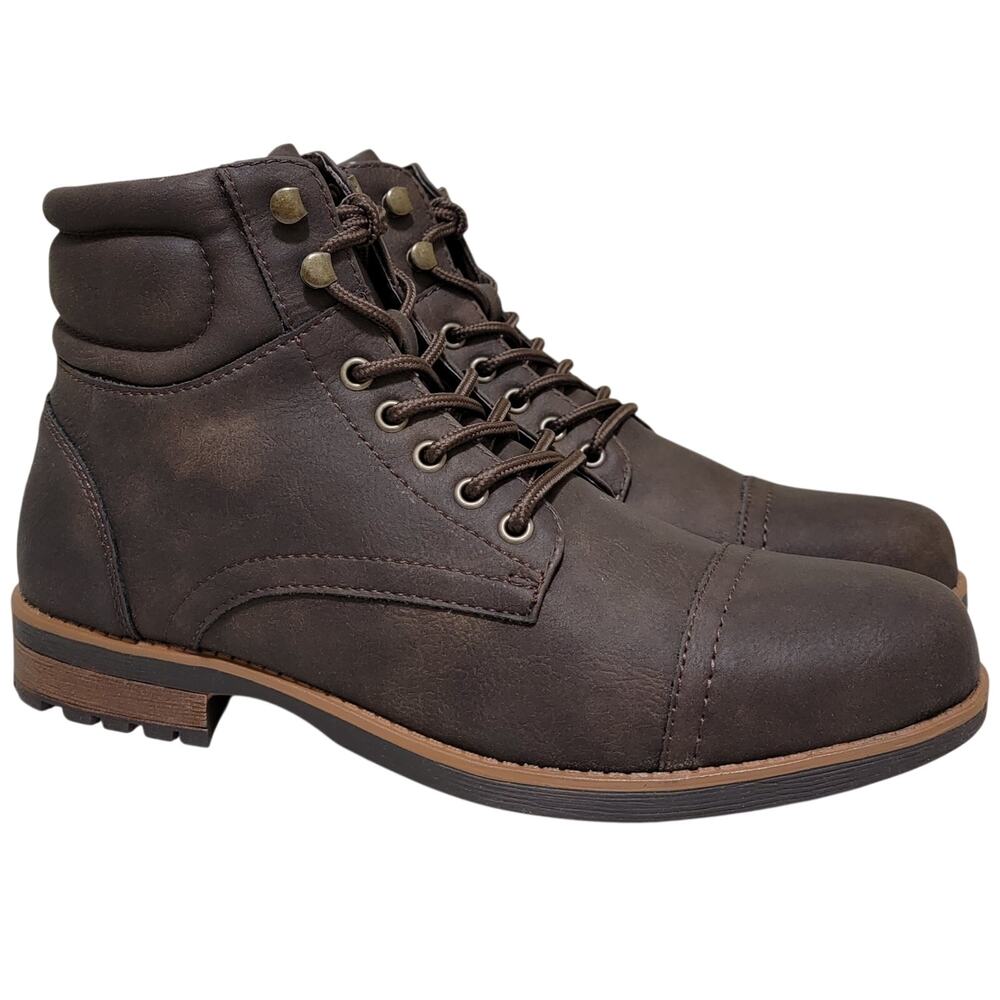 Sun + Stone Men Baker Combat Hiker Boots Size US 11.5M Dark Brown Faux Leather